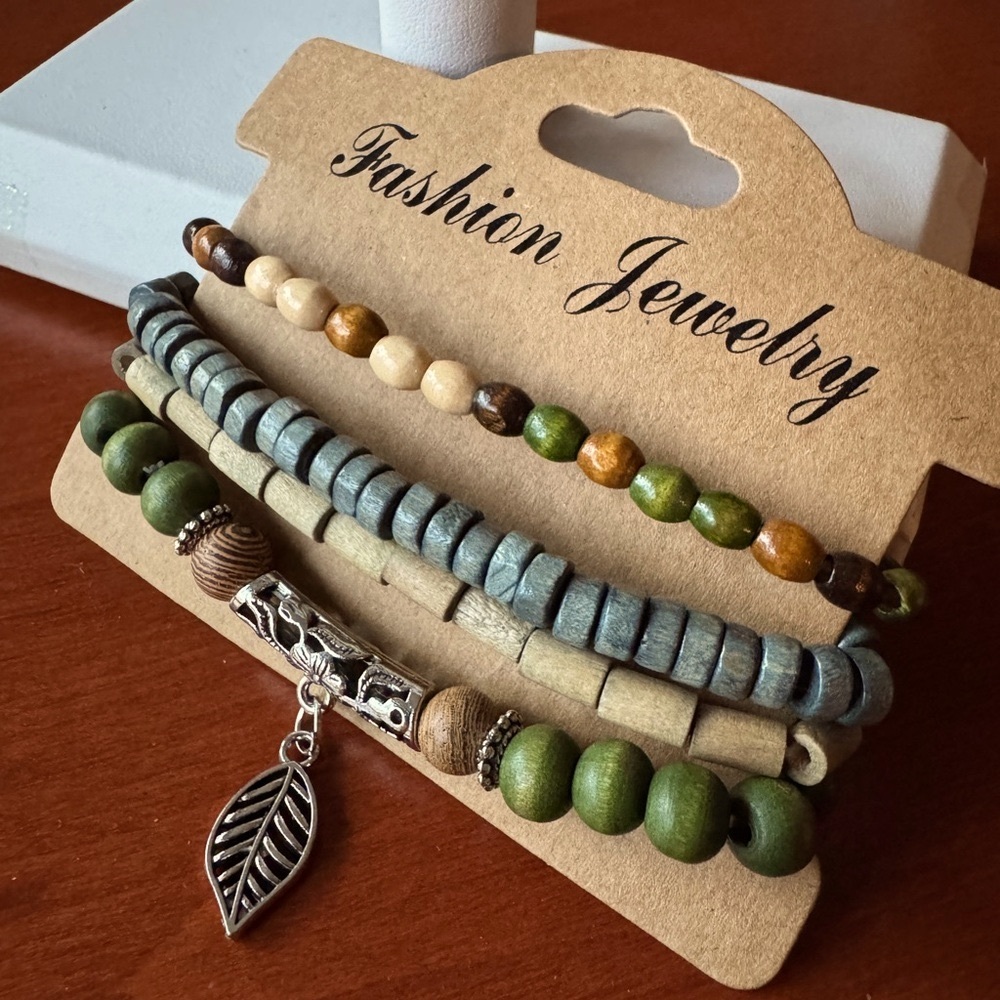 Bohemian Style Bracelet Set with Leaf Charm